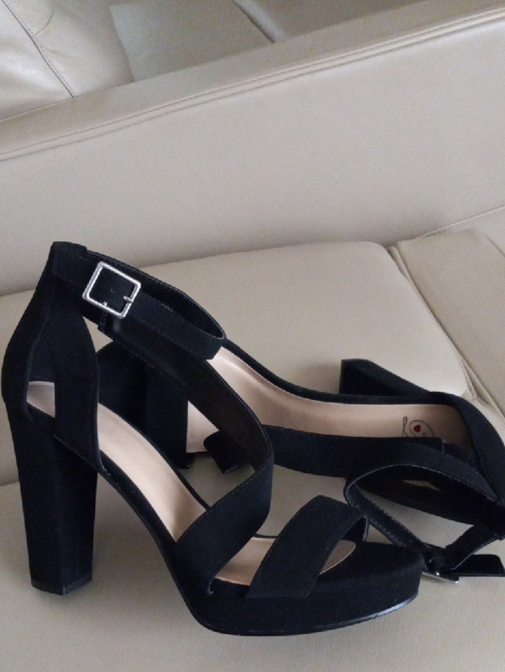 Delicious Black Suede Strappy Block Heel Sandals with Ankle Buckle